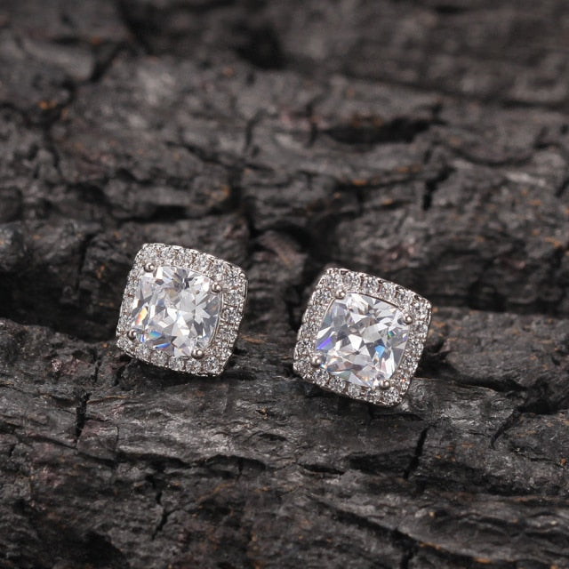 Square Zirconia Pink Earrings Micro Paved Cubic Zircon