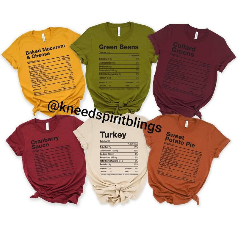 Holiday Food Nutritional Facts Tee - KSBCustomTeesandThings