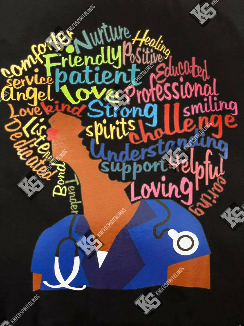 Nurse with Afro Tee - KSBCustomTeesandThings