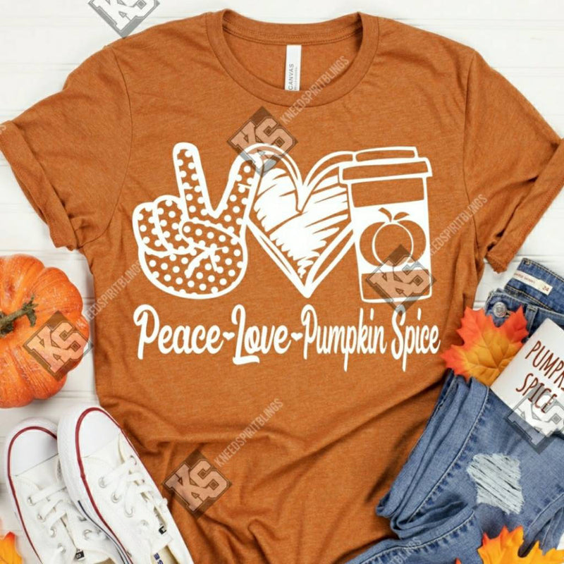 Peace Love Pumpkin Spice Tee - KSBCustomTeesandThings