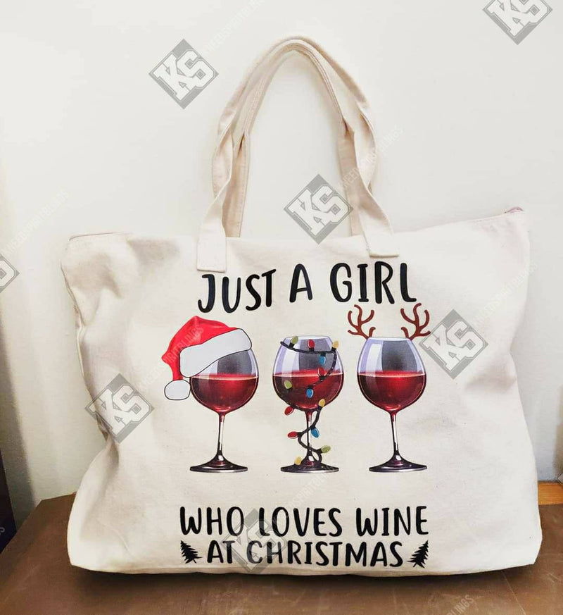 Just a Girl Who Loves Wine at Christmas Tee - KSBCustomTeesandThings