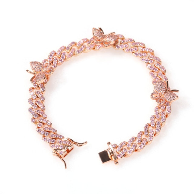 9mm Cuban Bracelet With Butterfly Anklet/Bracelet