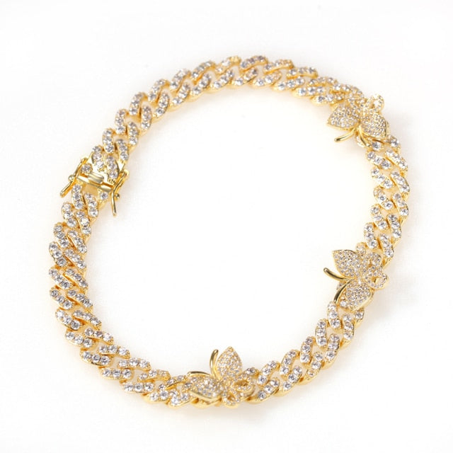 9mm Cuban Bracelet With Butterfly Anklet/Bracelet