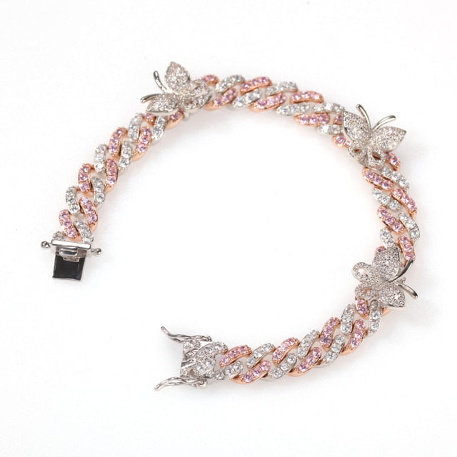 9mm Cuban Bracelet With Butterfly Anklet/Bracelet
