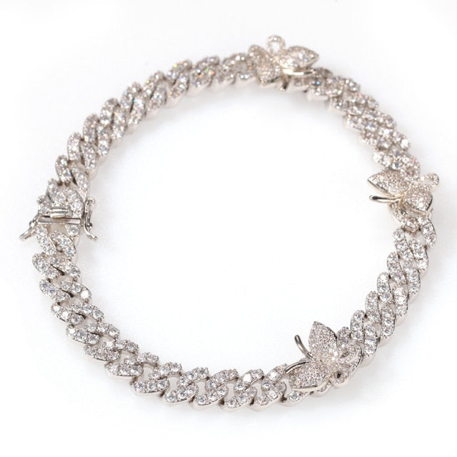 9mm Cuban Bracelet With Butterfly Anklet/Bracelet