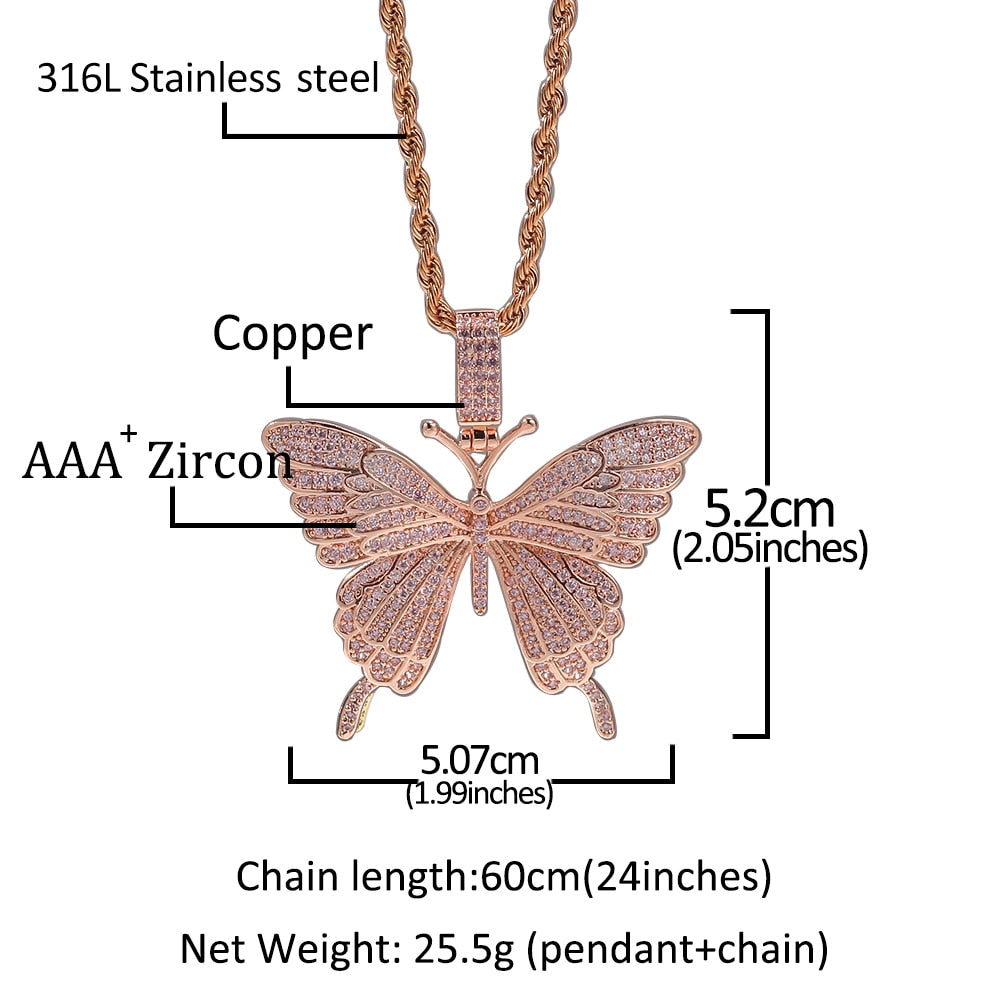 Butterfly Pendant 9mm Cuban Chain