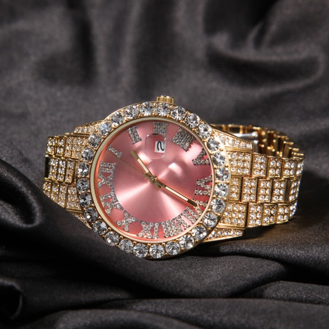 Big Dial Watches Full Iced Out Men Stainless Steel