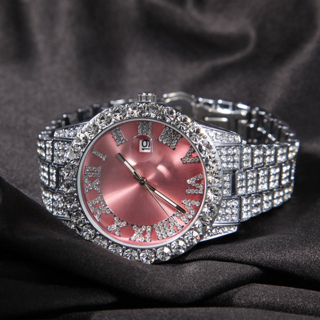 Big Dial Watches Full Iced Out Men Stainless Steel