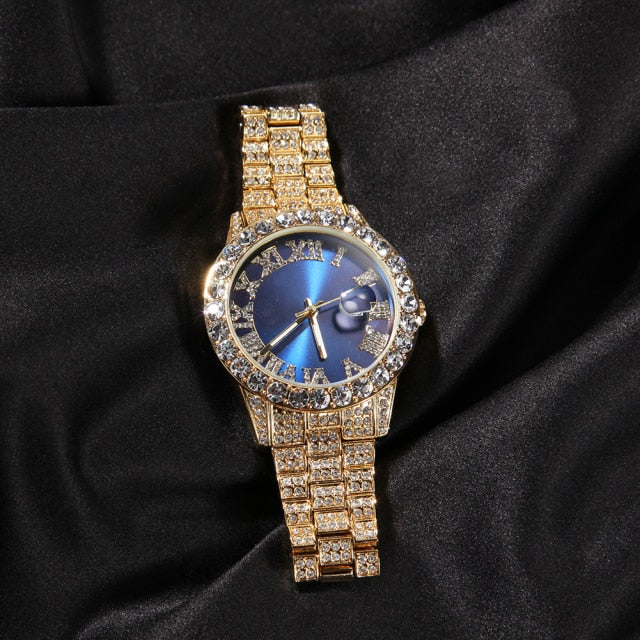 Big Dial Watches Full Iced Out Men Stainless Steel