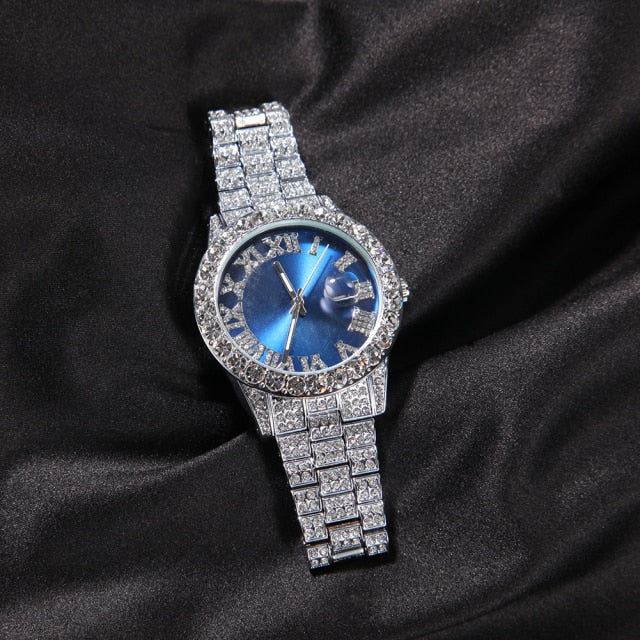 Big Dial Watches Full Iced Out Men Stainless Steel