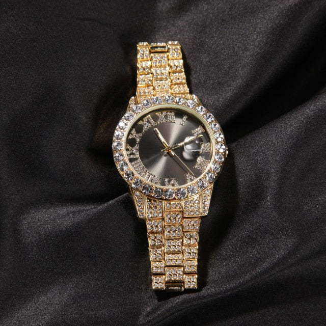 Big Dial Watches Full Iced Out Men Stainless Steel