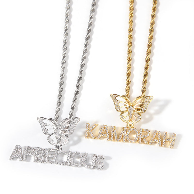 Name Necklace Mini Letter With Butterfly