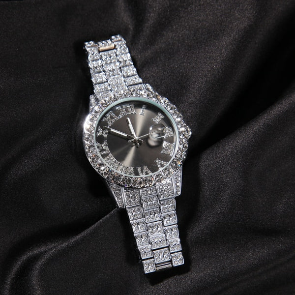 Big Dial Watches Full Iced Out Men Stainless Steel