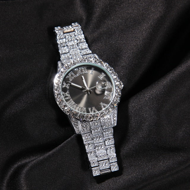 Big Dial Watches Full Iced Out Men Stainless Steel