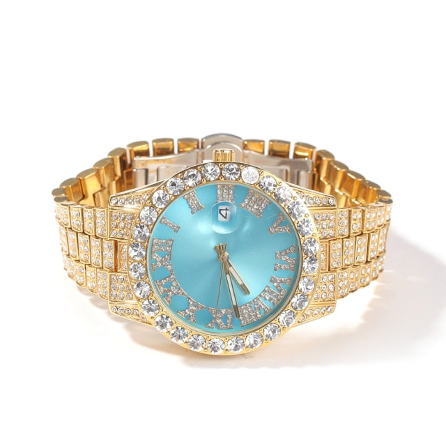 Big Dial Watches Full Iced Out Men Stainless Steel