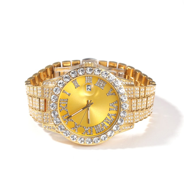 Big Dial Watches Full Iced Out Men Stainless Steel