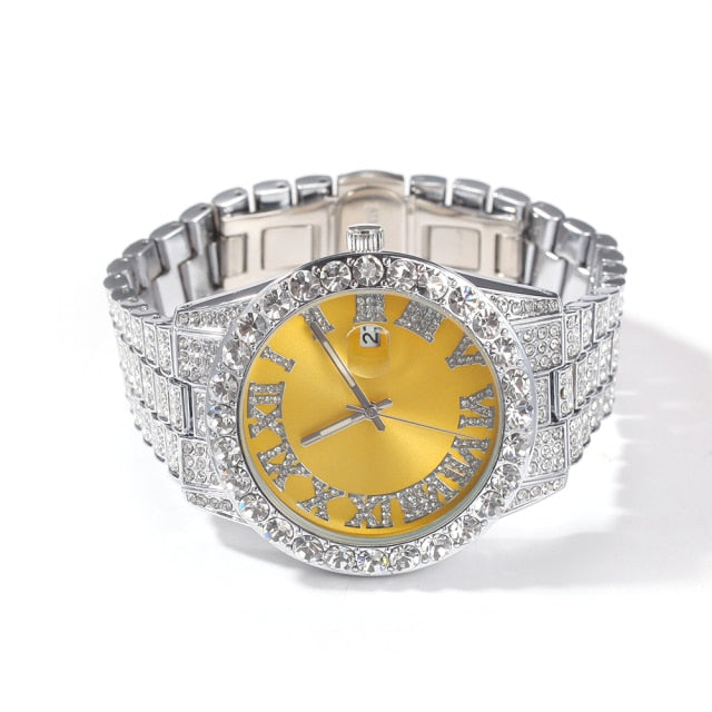 Big Dial Watches Full Iced Out Men Stainless Steel