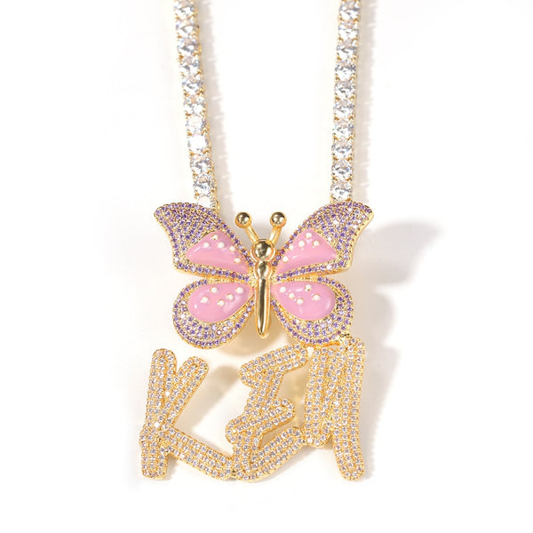 Name Necklace Brush Letters With Butterfly