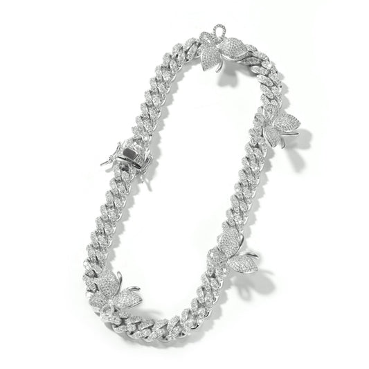 Butterfly 12mm Cuban Chain Necklace CZ Iced Out Zircon