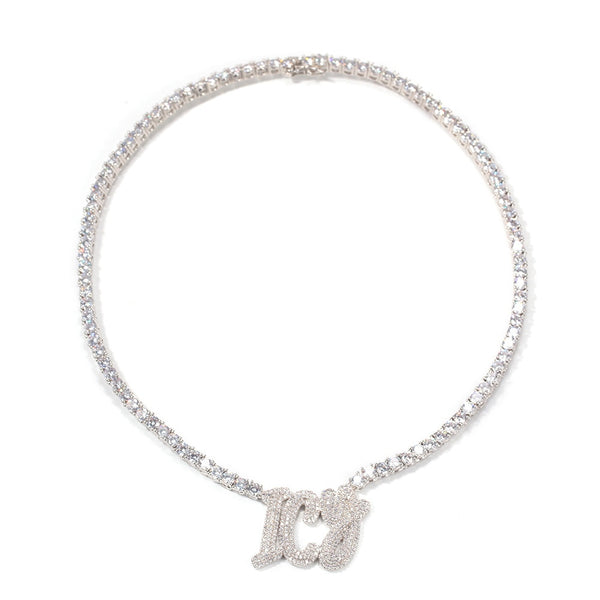 Name Necklace Brush Custom Double Layer Letters Pendant Tennis Chain Iced Out