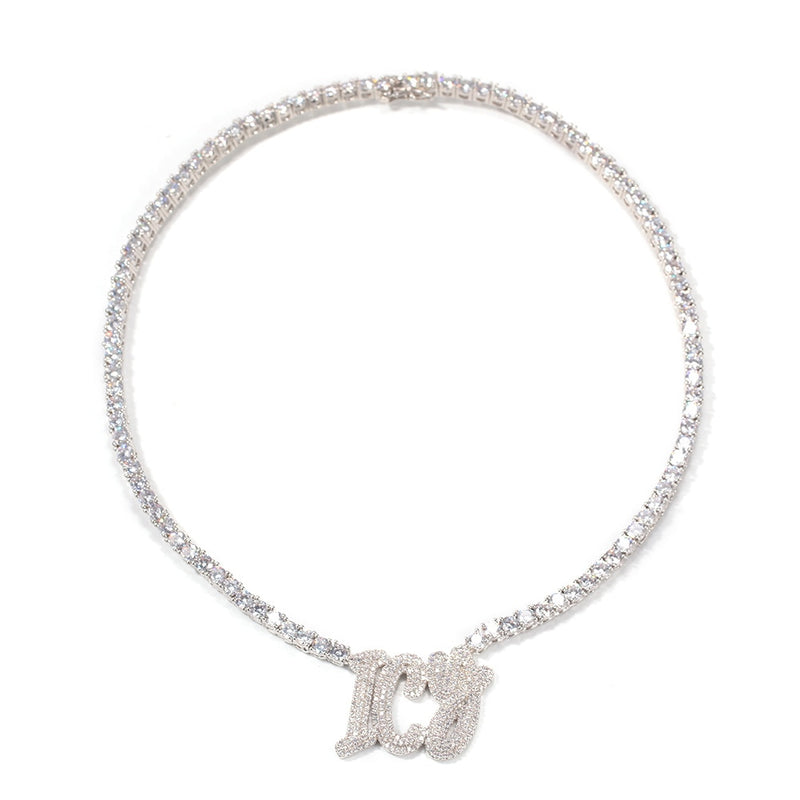 Name Necklace Brush Custom Double Layer Letters Pendant Tennis Chain Iced Out