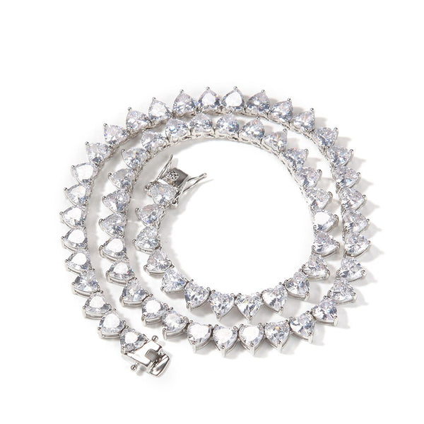 Heart Tennis Chain 6mm Choker Micro Paved Iced Out Cubic Zirconia