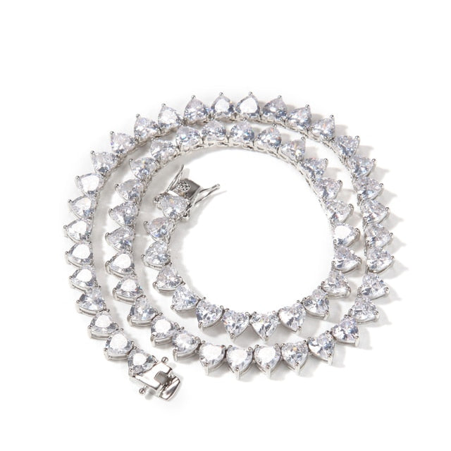 Heart Tennis Chain 6mm Choker Micro Paved Iced Out Cubic Zirconia