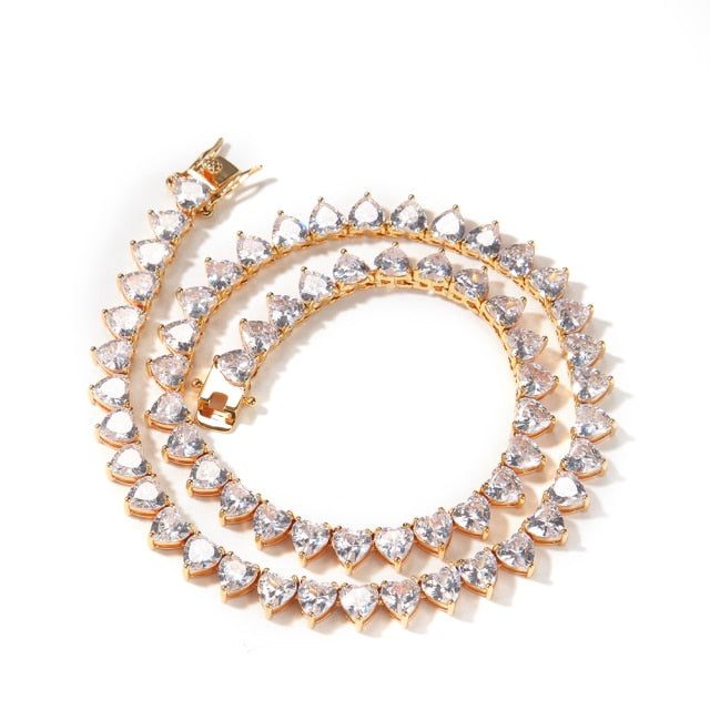 Heart Tennis Chain 6mm Choker Micro Paved Iced Out Cubic Zirconia