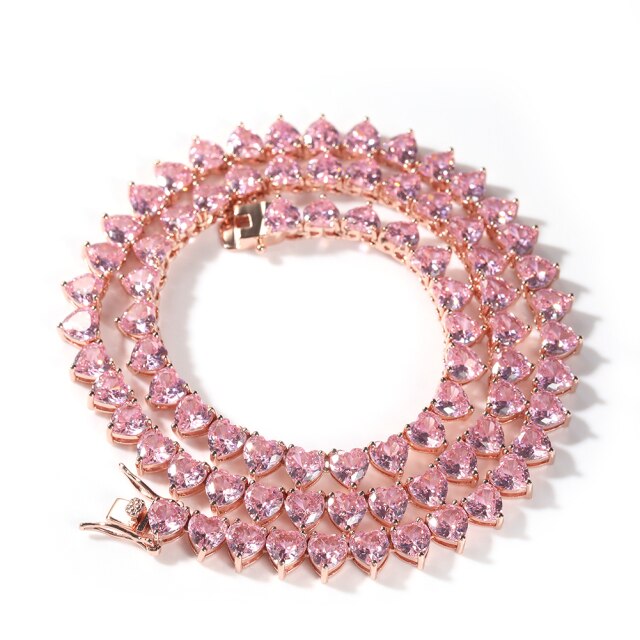 Heart Tennis Chain 6mm Choker Micro Paved Iced Out Cubic Zirconia