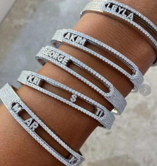 Name Bracelet Letters Removable Copper Iced Out CZ 11mm Bracelet