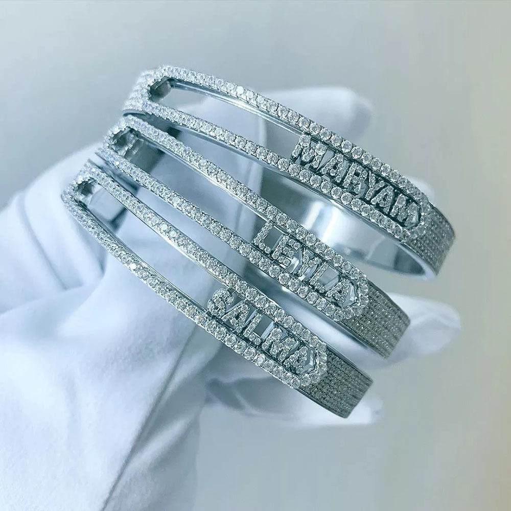 Name Bracelet Letters Removable Copper Iced Out CZ 11mm Bracelet