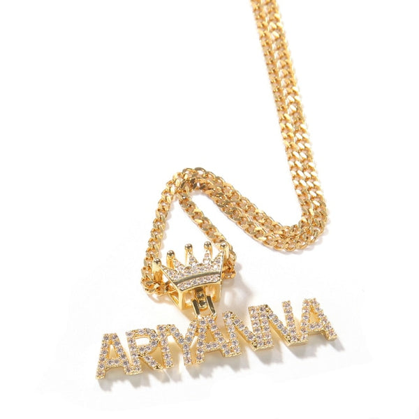 Name Necklace Mini Letter With Crown Custom Personalized Necklace