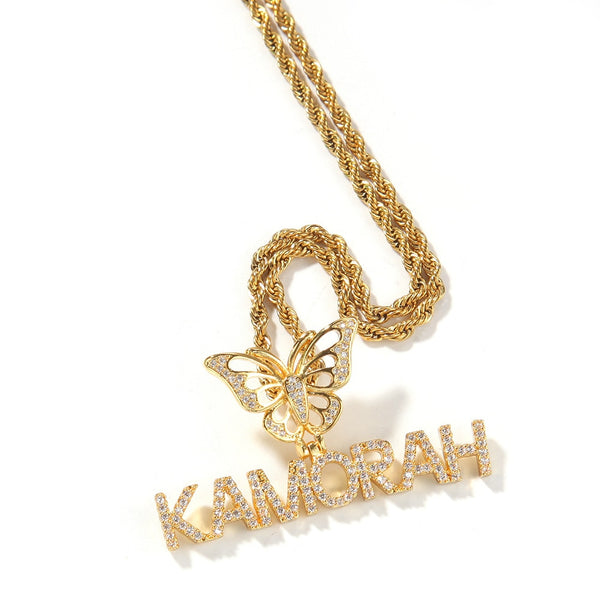 Name Necklace Mini Letter With Butterfly