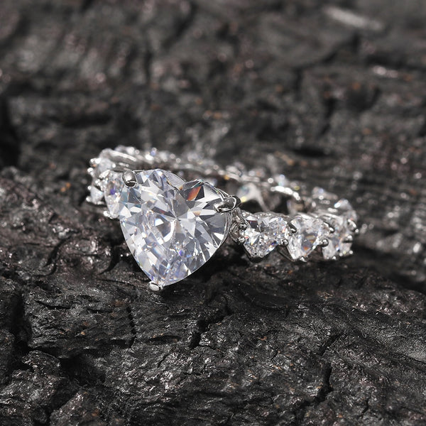 Heart Rings Wedding Full Bling Iced Out Pink Cubic Zircon AAA