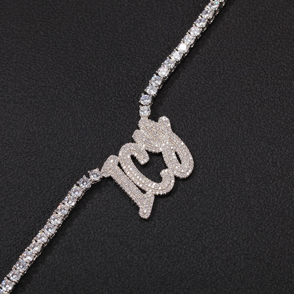Name Necklace Brush Custom Double Layer Letters Pendant Tennis Chain Iced Out