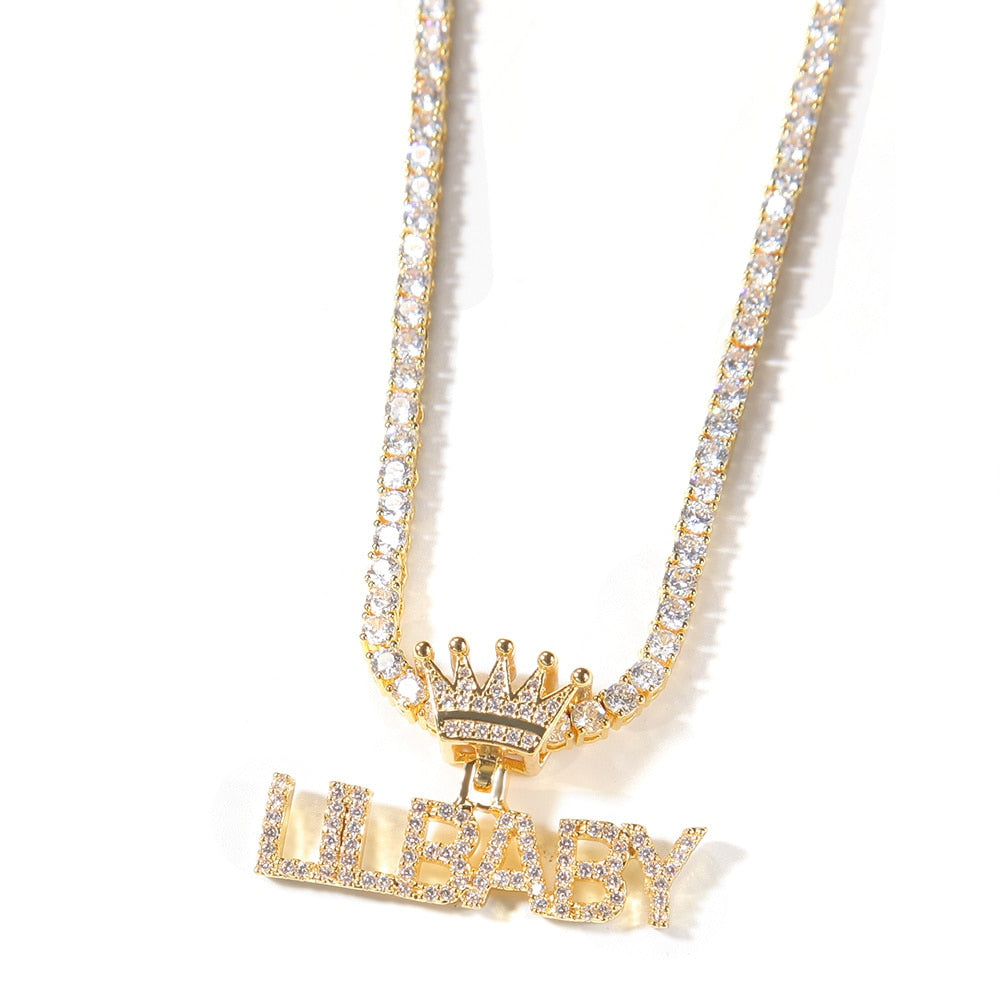 Name Necklace Mini Letter With Crown Custom Personalized Necklace